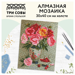 Алмазная мозаика на холсте 30х40см Пионы и вишня Три совы АМ3040_47519