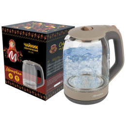 Чайник электрический 1,8л 1500Вт, МА-006, стеклянный, диск, бежевый Матрена 005414