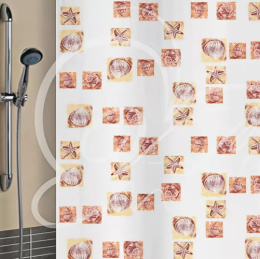 Штора для ванной полиэтилен 180х180см 6984 12 колец Ракушки, белый Вилина
