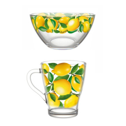 Набор Ланч стеклянный 2 предмета (салатник 250мл, кружка 250мл) Лимоны, в п/у Декостек 1238-Д