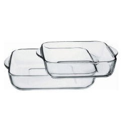 Формы для запекания стеклянные жаропрочные набор 2шт. квадратные с ручками 28х28см/3,5л, 22х22см/2л, в коробке Borcam 159028 GB
