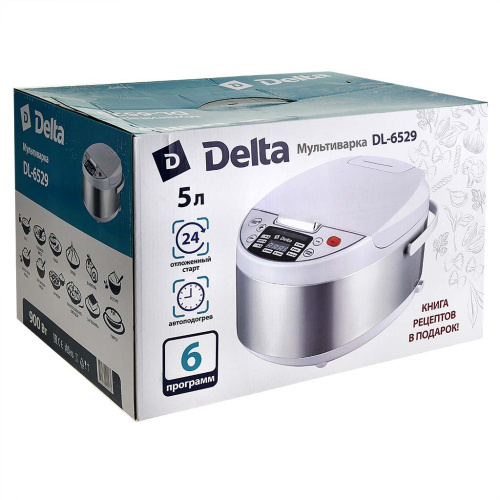Мультиварка 5л, 900Вт, 6 программ, белый Delta DL-6529