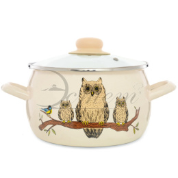 Кастрюля эмалированная Совы 3,5л сферическая со стеклян. крышкой Эстет ЭТ-72993