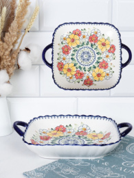 Блюдо фарфоровое квадратное с ручками 250х200х50мм, в ассортименте WX106/749364