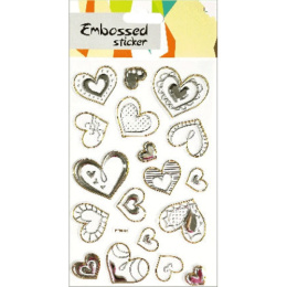 Наклейки объемные 12х19см Gold Silver Hearts, с золотым и серебряным тиснением 8002114