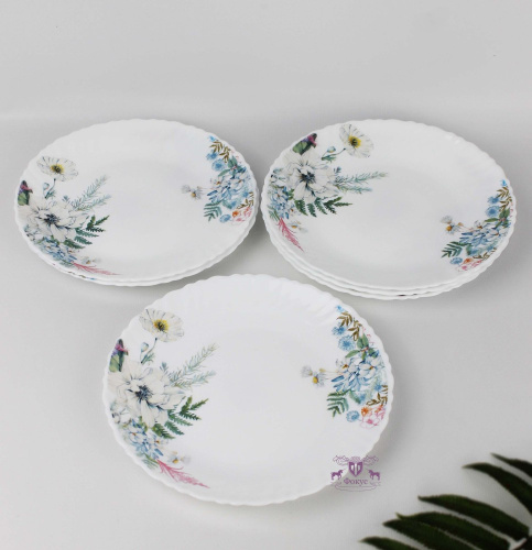 Тарелка стеклокерамическая мелкая 190мм Цветы Фокус 7327-твч7,5