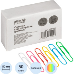 Скрепки 50мм 50шт. Attache Economy, цветные с полимерным покрытием 1239384