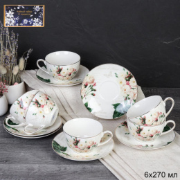 Набор чайный фарфоровый 12 предметов 270мл Белая роза (костяной фарфор), в п/у White Lily 17-126#/732061
