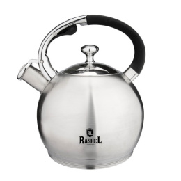 Чайник из нержавеющей стали со свистком 3,0л черная ручка Rashel М-7117