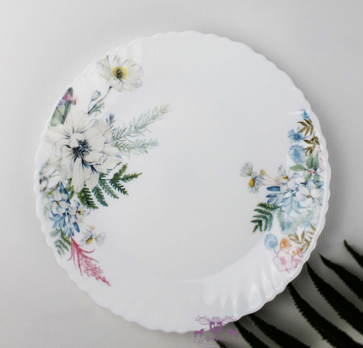 Тарелка стеклокерамическая мелкая 190мм Цветы Фокус 7327-твч7,5