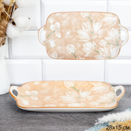 Блюдо фарфоровое прямоугольное с ручками 280х153мм Магнолия VFR-12/748519