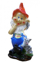 Фигурка садовая гипсовая Гном с котенком 21х41см ГусьДекорЛюкс 2С29