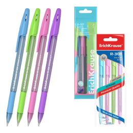 Ручка шариковая ErichKrause R-301 Stick & Grip Spring, синяя, 0,7мм 42750