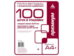 Папка-вкладыш А4  40мкм Бюрократ Премиум, глянцевая 1216727, 013BGPREM