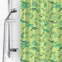 Штора для ванной полиэтилен 180х180см 6984 12 колец Дельфины, зеленый Вилина
