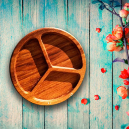 Менажница деревянная дуб 3 секции круглая 250мм h-20мм ДомВуд Д101