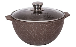 Казан алюминиевый литой с антиприг. покрытием Гранит Brown 6,0л со стеклян. крышкой с металл. ручками, для плова Мечта 56806