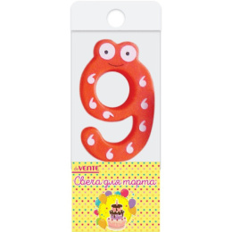 Свеча-цифра 9 Смешная, с золотистым рисунком deVente 9060740