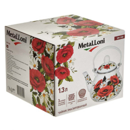 Чайник заварочный эмалированный 1,3л с металлическим фильтром Маки Metalloni EM-1330