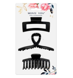 Крабы для волос Monte Vita набор  3шт. Soft touch, черный, 8,5см/8,5см/11см 457032