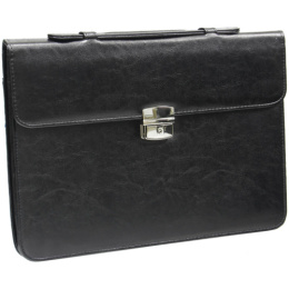 Папка Neptun, кожзам, 3 отделения, металлический замок, с ручкой, черный ПАКЗ_587