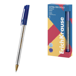 Ручка шариковая ErichKrause Ultra-100 Gold Stick Classic, синяя 0,5мм 65414
