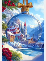 Алмазная мозаика на подрамнике 22х32см Снежный городок в шаре НД-0465