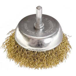 Крацовка для дрели  65мм (чашка) со шпилькой, из латунированной витой проволоки Matrix 74477