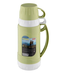 Термос  1,0л стеклянная колба узкое горло пластиковый корпус пластиковая ручка 2 крышки-кружки Valente Mallony 106036