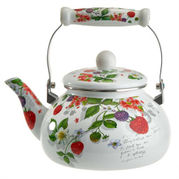Чайник эмалированный 2,5л с подвижной металл.+ керам. ручкой с декором Ягоды Metalloni EM-1314