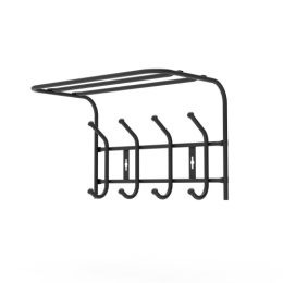 Вешалка настенная металлическая с полкой 4 крючка 40,8х26,2х24,5см, матовый черный Nika ВП4М/Ч