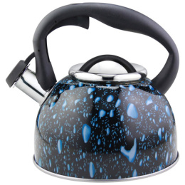 Чайник из нержавеющей стали со свистком 2,5л черная ручка, Lacrima черный с синими каплями Mallony 003979
