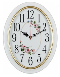 Часы настенные овальные 30 х 39см Розы, белый с золотом Рубин 3829-107