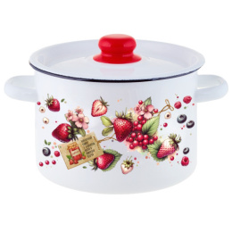 Кастрюля эмалированная  2,9л цилиндрическая с металл. крышкой с декором Ягодки Appetite 1с16с/1