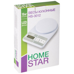 Весы кухонные электронные до 10кг HS-3012, пластиковые, белый HomeStar 104931