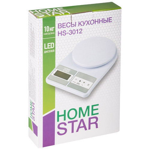 Весы кухонные электронные до 10кг, пластиковые, HS-3012, белый HomeStar 104931