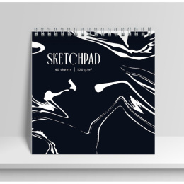 Тетрадь  40 листов скетчбук Черный мрамор, гребень 15129