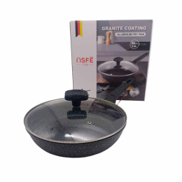 Сковорода алюминиевая литая с антиприг. мраморным покрытием Гранит d-26см со стеклян. крышкой с ручкой soft-touch Радужный Дом РД85646