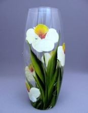 Ваза для цветов стеклянная бочонок h-26см d-12см Flora сложная роспись, в п/у Красота стекла 98/88