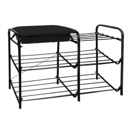 Этажерка для обуви металлическая с мягким сиденьем, с ящиком для принадлежностей по уходу за обувью, черный/матовый черный Nika ЭТП1-1/Ч