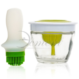 Кисточка кулинарная силиконовая + стеклянная емкость для масла с пластиковой крышкой 200мл Estet 30493