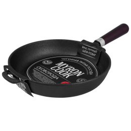 Сковорода глубокая чугунная 26см без крышки деревянная ручка My real iron cook XG726N