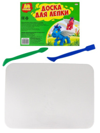 Дощечка для пластилина А4 с бортом, с 2 стеками, белая ДЛ-4990