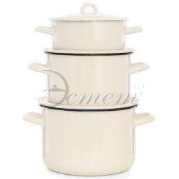 Эмаль набор посуды Эстет 3 предм. кастрюли цилиндрические с металл. крышками 1,45л, 2,9л, 4,3л Жемчужная Эстет ЭТ-72970