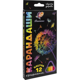 Карандаши цветные 12 цветов Луч Фантазия, трехгранные, черное дерево 35С 2320-08