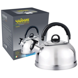 Чайник из нержавеющей стали со свистком 2,7л черная ручка, Casual 004260