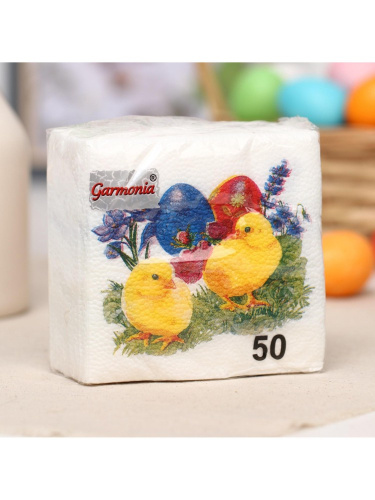 Салфетки бумажные  50шт. 24х24см однослойные Цыплята Garmonia 4843808