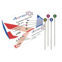 Булавки 38мм 100шт. Attomex, с пластиковой цветной шляпкой, в к/к 4130300