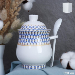 Сахарница фарфоровая 320мл с ложкой Сеточка, в инд/у TW-1348/579396