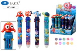 Ручка шариковая автоматическая 10-ти цветная Подводный мир МС-7642